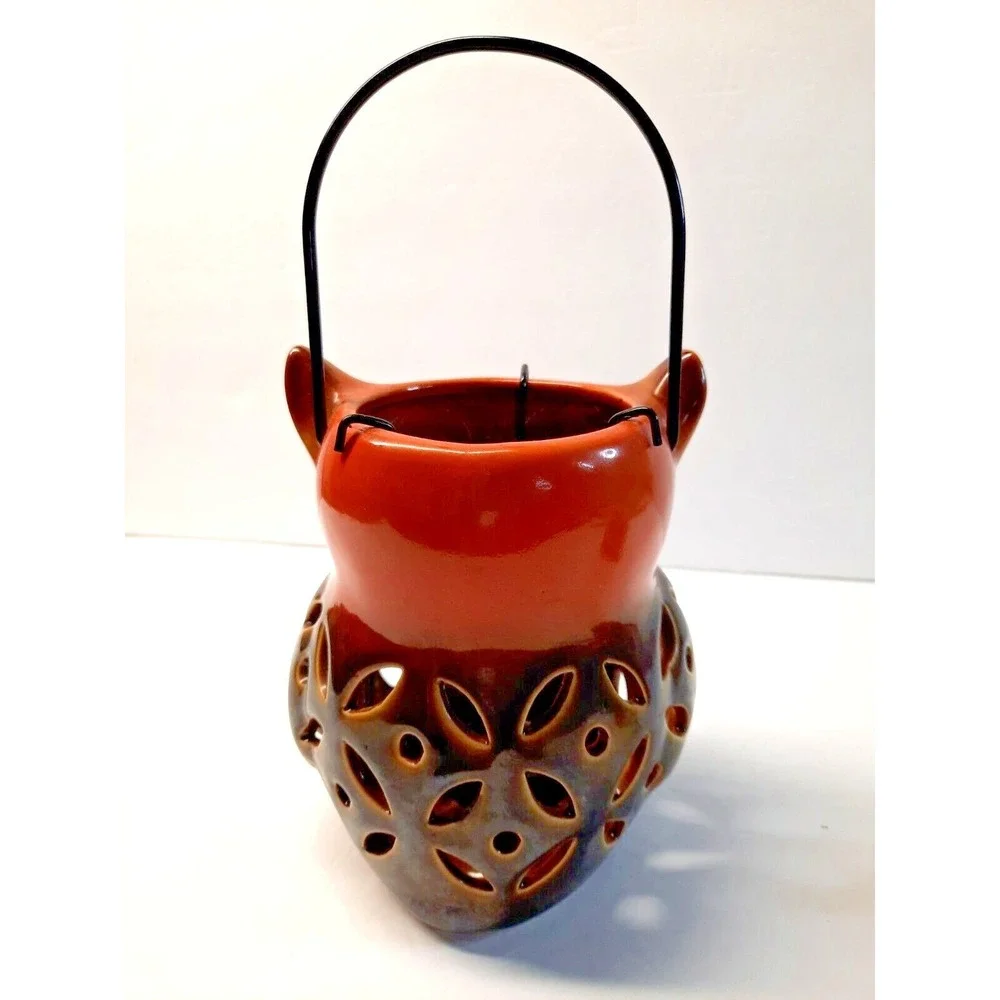 Rite Aid Home Owl Tealight Lantern & Metal Leaf Candle Holders Set Brown Orange